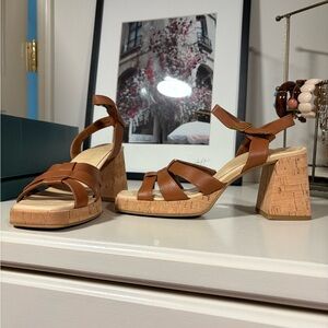 Paul Green EUC Cognac Cork Heel Sandals - US women’s 10